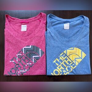 The North Face Women's Pink and Blue Graphic Tops